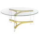 Coaster Furniture Janessa 710068 Coffee Table - Clear/Matte Brass IMAGE 1