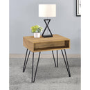 Coaster Furniture Fanning 723367 Square End Table With Open Compartment - Golden Oak/Black IMAGE 3