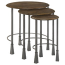 Coaster Furniture Deja 935971 3-Piece Round Nesting Table - Natural/Gunmetal IMAGE 1