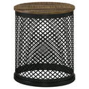 Coaster Furniture Aurora 935990 Round Accent Table with Drum Base - Natural/Black IMAGE 1