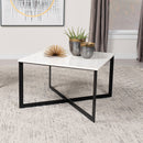 Coaster Furniture Tobin 707698 Square Marble Top Coffee Table - White/Black IMAGE 2