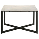 Coaster Furniture Tobin 707698 Square Marble Top Coffee Table - White/Black IMAGE 3