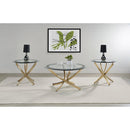 Coaster Furniture Brooke 707888-SET 3-piece Round Glass Top Coffee Table Set - Brass IMAGE 2