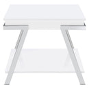 Coaster Furniture Marcia 708157 Wood Rectangular End Table - White High Gloss/Chrome IMAGE 3