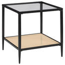 Coaster Furniture Amherst 710657 Glass Top Metal with Cane Shelf End Table - Black IMAGE 1