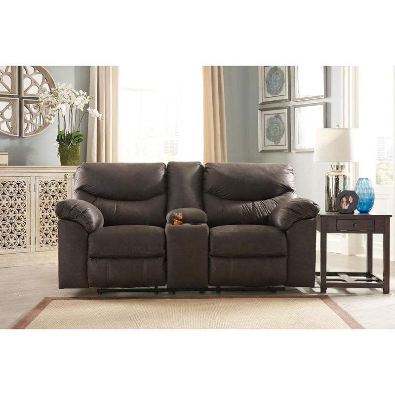  Signature Design by Ashley Boxberg Reclining Leather Look Loveseat with Console 3380394 IMAGE 3