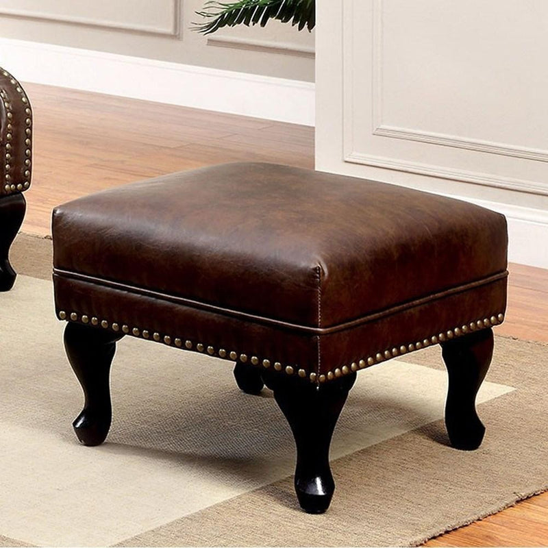 Furniture of America Vaugh Leather Ottoman CM-AC6801BR-OT IMAGE 1