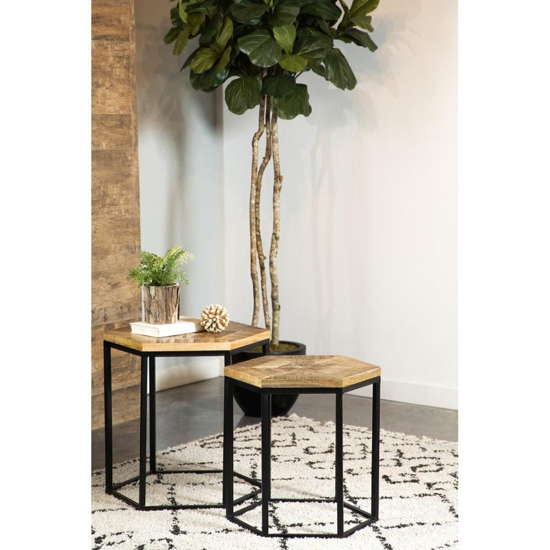 Coaster Furniture Adger 935844 2-piece Hexagonal Nesting Tables - Natural and Black IMAGE 6