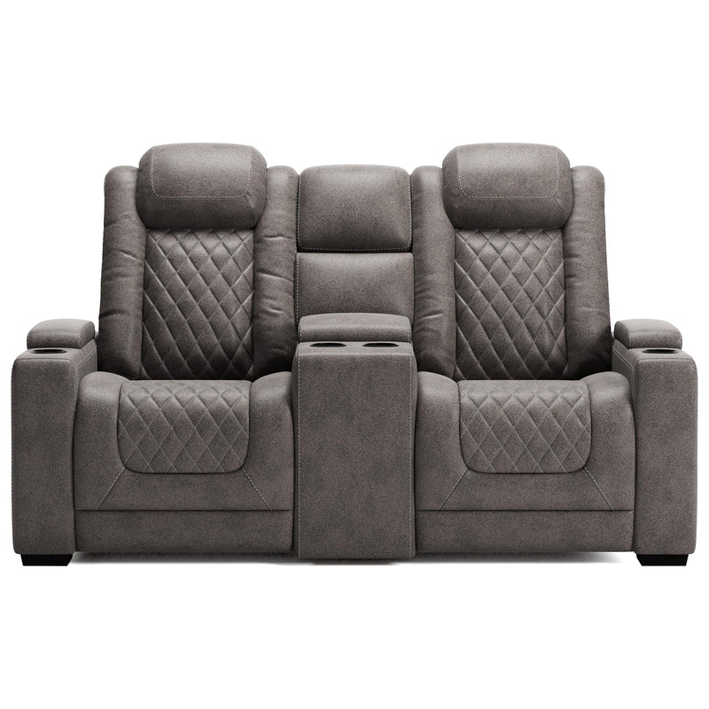  Signature Design by Ashley HyllMont 9300318 Power Reclining Loveseat with Console and Adjustable Headrest IMAGE 1