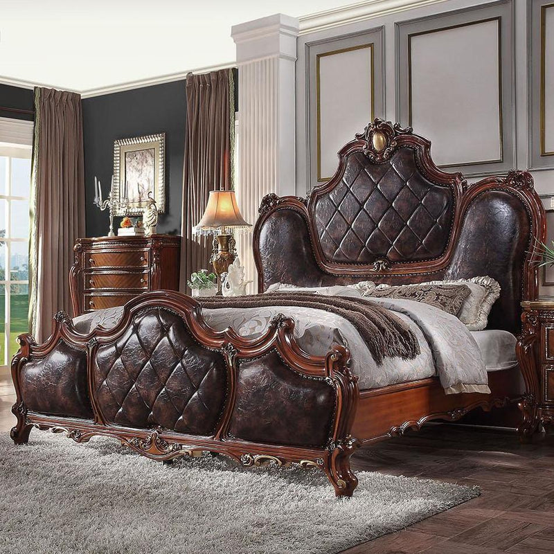 Acme Furniture Picardy 28240Q Queen Bed - PU and Cherry Oak IMAGE 1