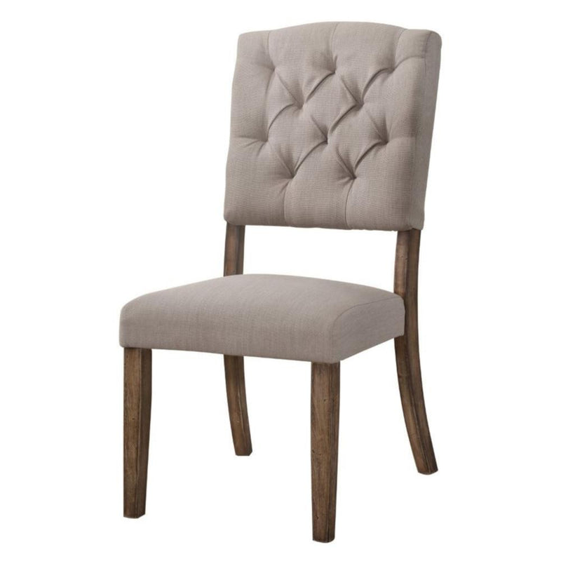 Acme Furniture Bernard 66187 Side Chair - Cream Linen & Weathered Oak IMAGE 1