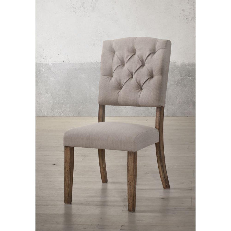 Acme Furniture Bernard 66187 Side Chair - Cream Linen & Weathered Oak IMAGE 2