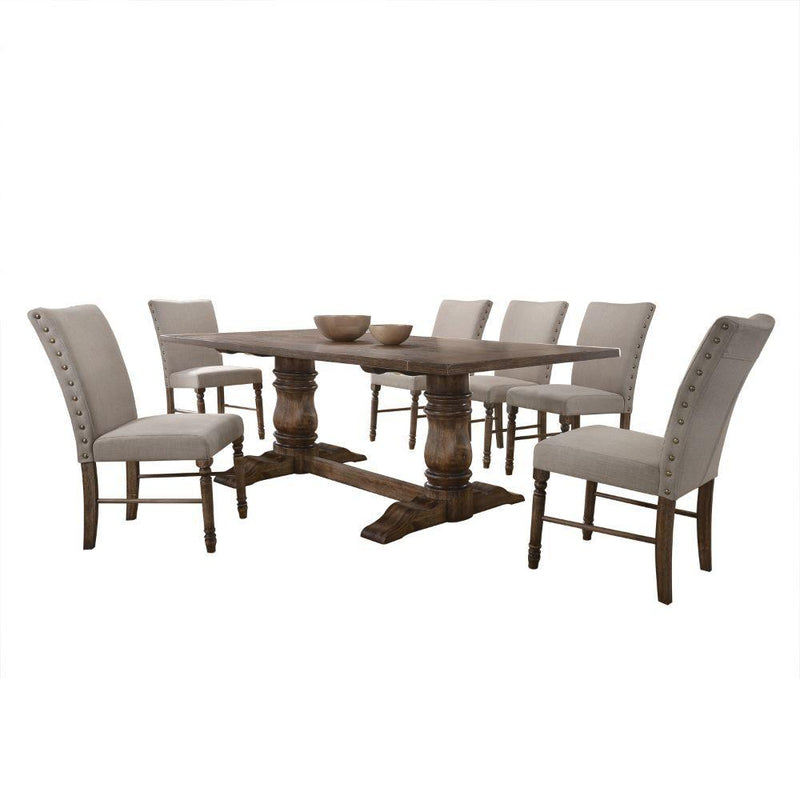 Acme Furniture Leventis 74657 Side Chair - Cream Fabric & Weathered Oak IMAGE 2
