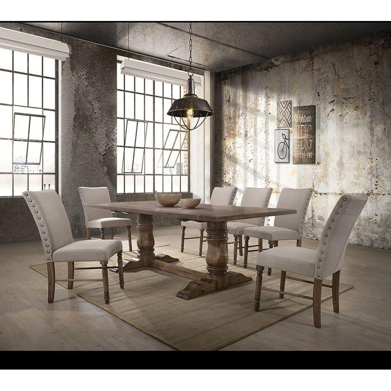 Acme Furniture Leventis 74657 Side Chair - Cream Fabric & Weathered Oak IMAGE 3