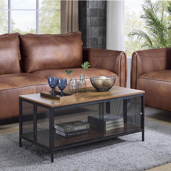 Acme Furniture Winam 82780 Coffee Table - Antique Oak & Black IMAGE 1