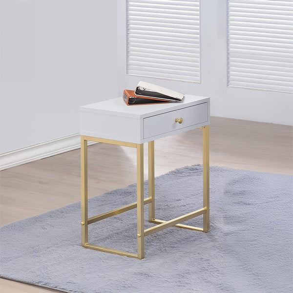 Acme Furniture Coleen 82298 Side Table - White & Brass IMAGE 1