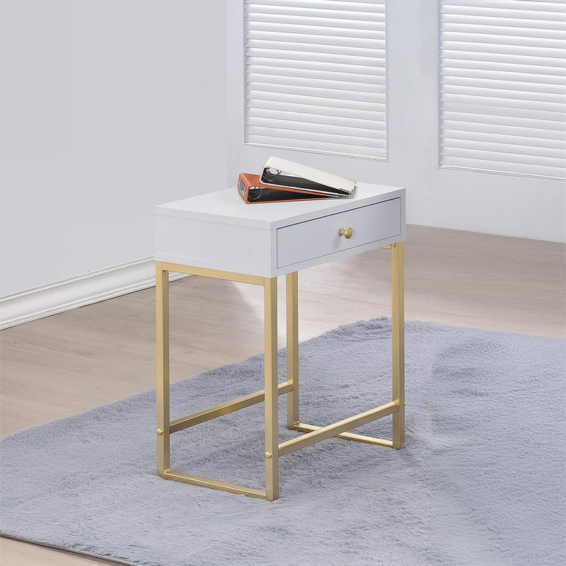 Acme Furniture Coleen 82298 Side Table - White & Brass IMAGE 1