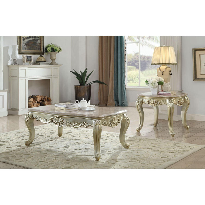 Acme Furniture Gorsedd 82442 End Table - Marble & Antique White IMAGE 3