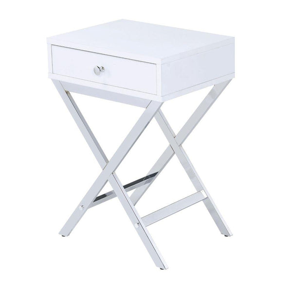 Acme Furniture Coleen 82696 Side Table - White & Chrome IMAGE 1