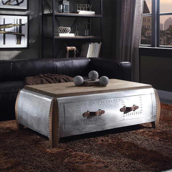 Acme Furniture Brancaster 82855 Coffee Table - Antique Oak & Aluminum IMAGE 1