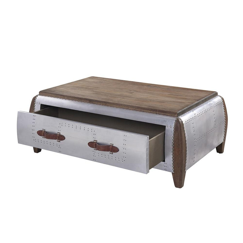 Acme Furniture Brancaster 82855 Coffee Table - Antique Oak & Aluminum IMAGE 4