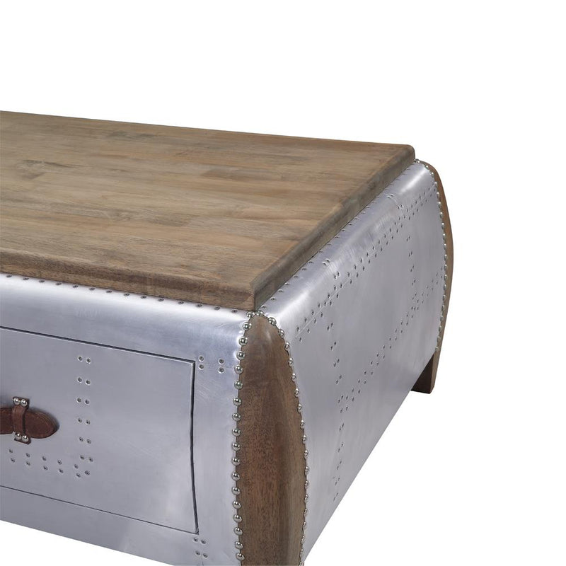 Acme Furniture Brancaster 82855 Coffee Table - Antique Oak & Aluminum IMAGE 5