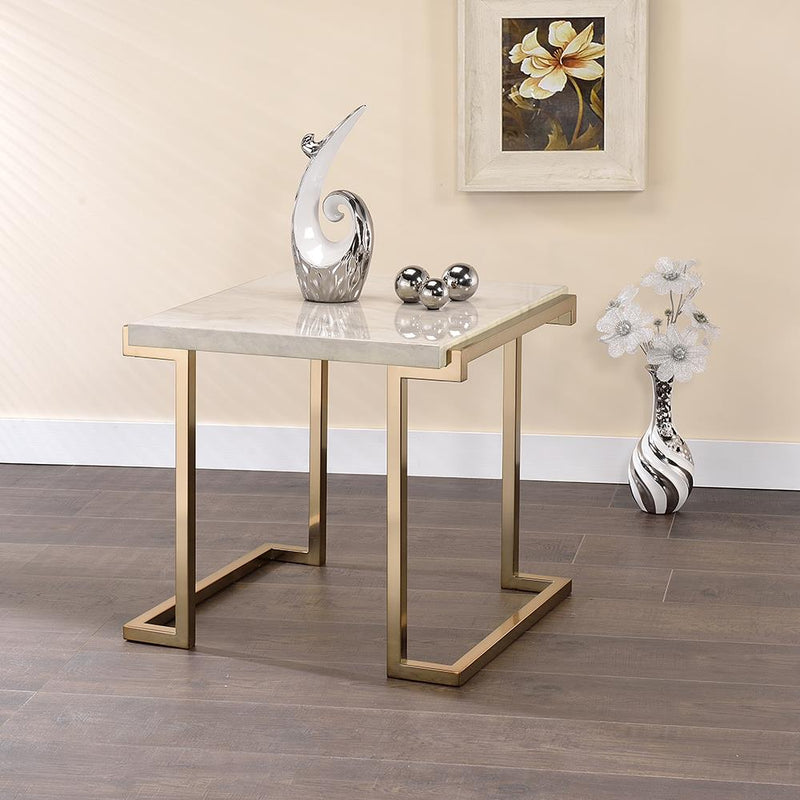 Acme Furniture Boice II 82872 End Table - Faux Marble & Champagne IMAGE 1