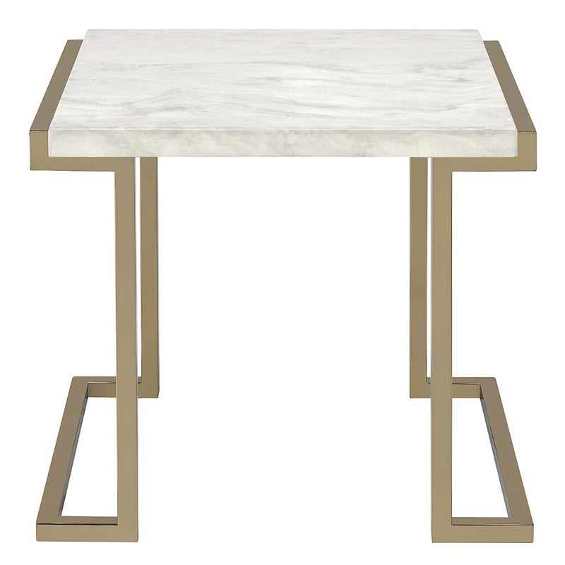 Acme Furniture Boice II 82872 End Table - Faux Marble & Champagne IMAGE 3