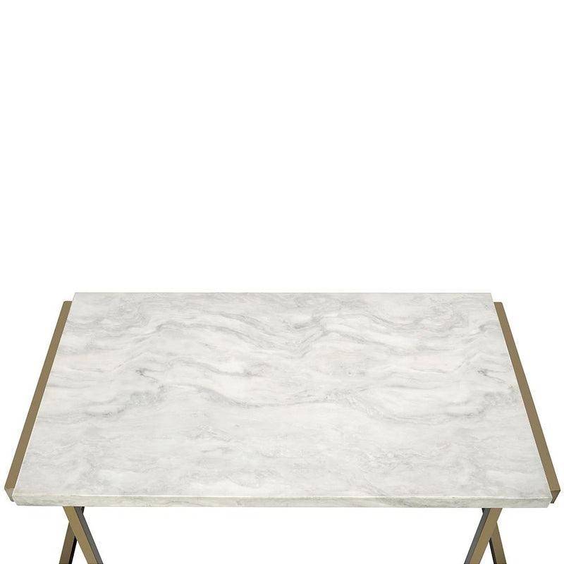 Acme Furniture Boice II 82872 End Table - Faux Marble & Champagne IMAGE 4