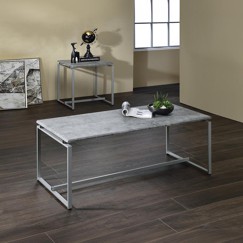 Acme Furniture Jurgen 83235 3 pc Coffee & End Set - Faux Concrete & Silver IMAGE 1