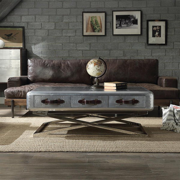 Acme Furniture Brancaster 83555 Coffee Table - Antique Oak & Aluminum IMAGE 1