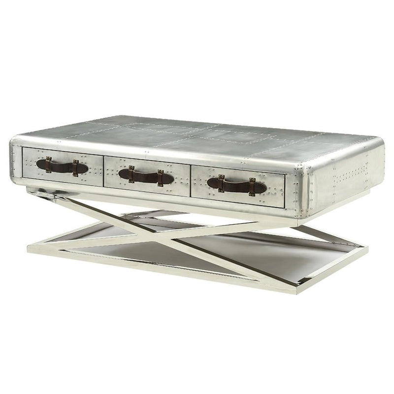 Acme Furniture Brancaster 83555 Coffee Table - Antique Oak & Aluminum IMAGE 2