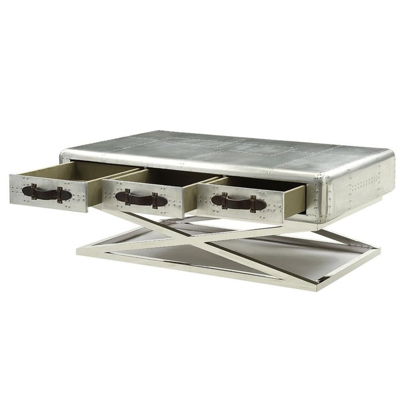 Acme Furniture Brancaster 83555 Coffee Table - Antique Oak & Aluminum IMAGE 4