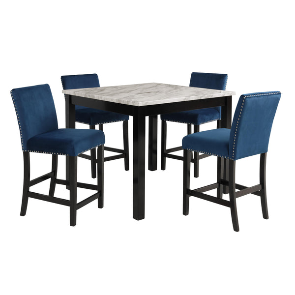 New Classic Furniture Celeste D400-52S-BLU 5 pc 42" Marble Counter Table & 4 Chairs - Blue IMAGE 1