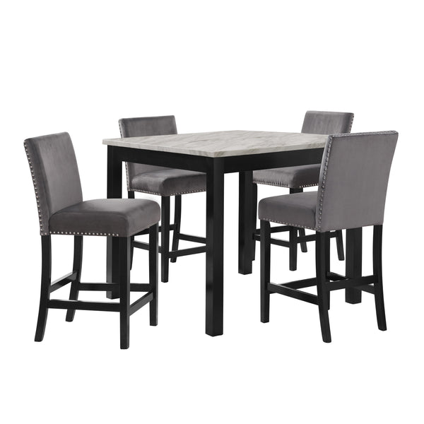 New Classic Furniture Celeste D400-52S-GRY 5 pc 42" Marble Counter Table & 4 Chairs - Gray IMAGE 1