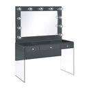 Coaster Furniture Afshan 935923 3-Drawer Vanity Desk with Lighting Mirror Grey High Gloss IMAGE 1