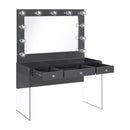 Coaster Furniture Afshan 935923 3-Drawer Vanity Desk with Lighting Mirror Grey High Gloss IMAGE 2
