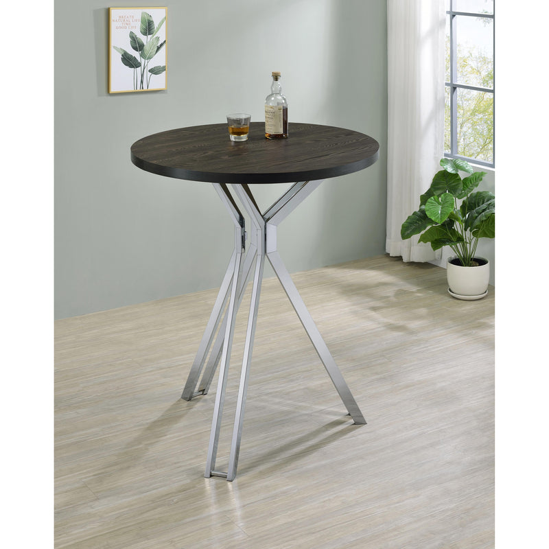 Coaster Furniture Edgerton 183131 Round Wood Top Bar Table - Dark Oak/Chrome IMAGE 6