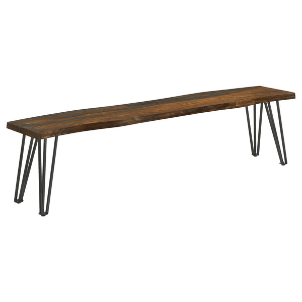 Coaster Furniture Neve 193863 Live-Edge Dining Bench with Hairpin Legs - Sheesham Grey/Gunmetal IMAGE 1