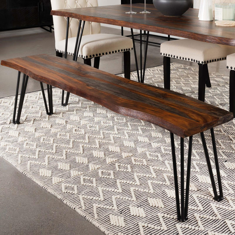 Coaster Furniture Neve 193863 Live-Edge Dining Bench with Hairpin Legs - Sheesham Grey/Gunmetal IMAGE 6