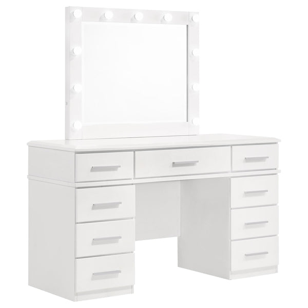 Coaster Furniture Felicity 203507 9-Drawer Vanity Desk with Lighted Mirror - Glossy White IMAGE 1