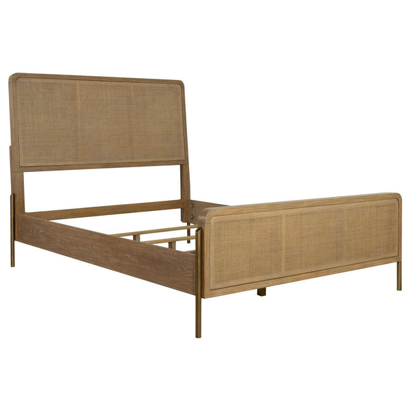 Coaster Furniture Arinia 224300Q Upholstered Queen Panel Bed - Sand Wash/Natural Cane IMAGE 1
