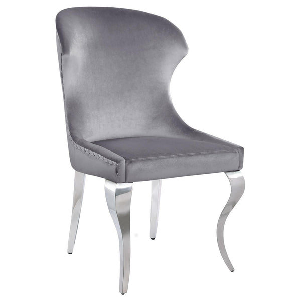 Coaster Furniture Cheyanne 190743 Upholstered Wingback Side Chair with Nailhead Trim - Chrome/Grey IMAGE 1