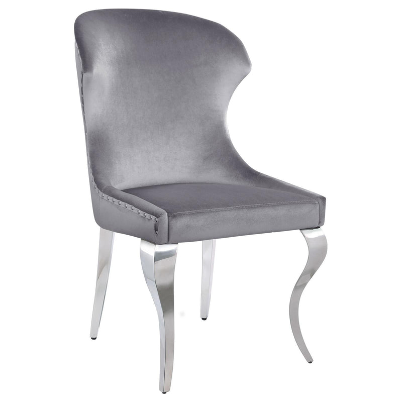 Coaster Furniture Cheyanne 190743 Upholstered Wingback Side Chair with Nailhead Trim - Chrome/Grey IMAGE 1