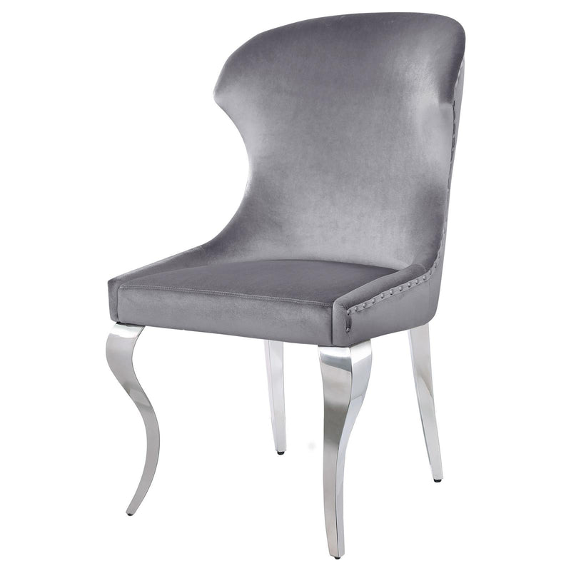 Coaster Furniture Cheyanne 190743 Upholstered Wingback Side Chair with Nailhead Trim - Chrome/Grey IMAGE 4