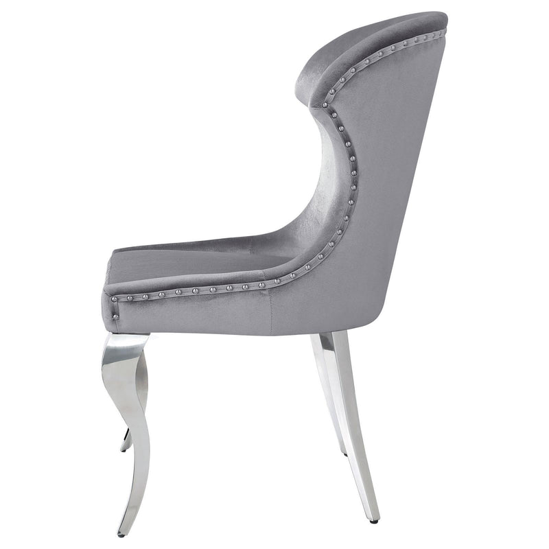 Coaster Furniture Cheyanne 190743 Upholstered Wingback Side Chair with Nailhead Trim - Chrome/Grey IMAGE 5