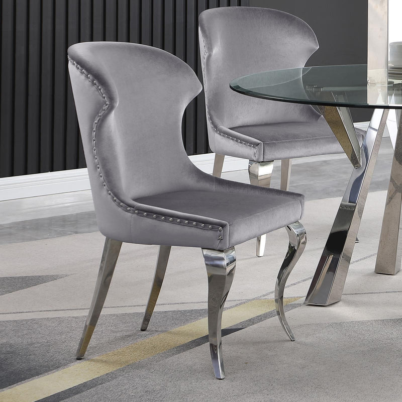 Coaster Furniture Cheyanne 190743 Upholstered Wingback Side Chair with Nailhead Trim - Chrome/Grey IMAGE 9