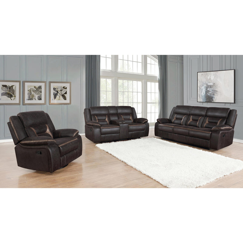 Coaster Furniture Greer 651354 Upholstered Tufted Back Motion Sofa - Dark Brown IMAGE 2