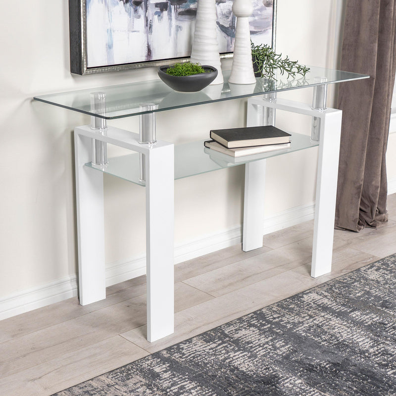 Coaster Furniture Dyer 703439 Rectangular Glass Top Entryway Sofa Console Table - White IMAGE 4