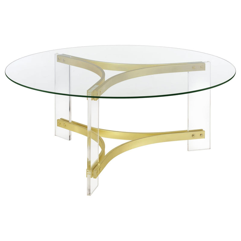 Coaster Furniture Janessa 710068 Coffee Table - Clear/Matte Brass IMAGE 1